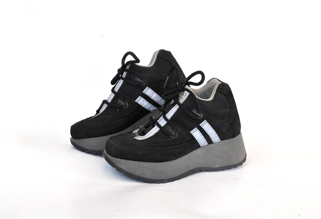 Vintage Platform Sneakers Black & Gray – Chunky Retro Trainers – 90s ...