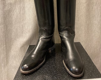 Highest quality long vintage black leather riding boots by Dehner, size c8