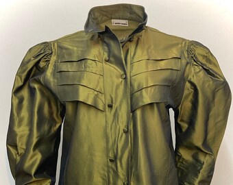 Vintage 1980s golden olive green blouse by Gerry Weber, size S-M, costume prop