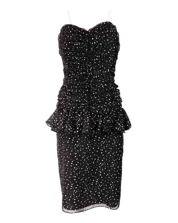 1980s Vintage Black and White Polka Dot Strapless… - image 1