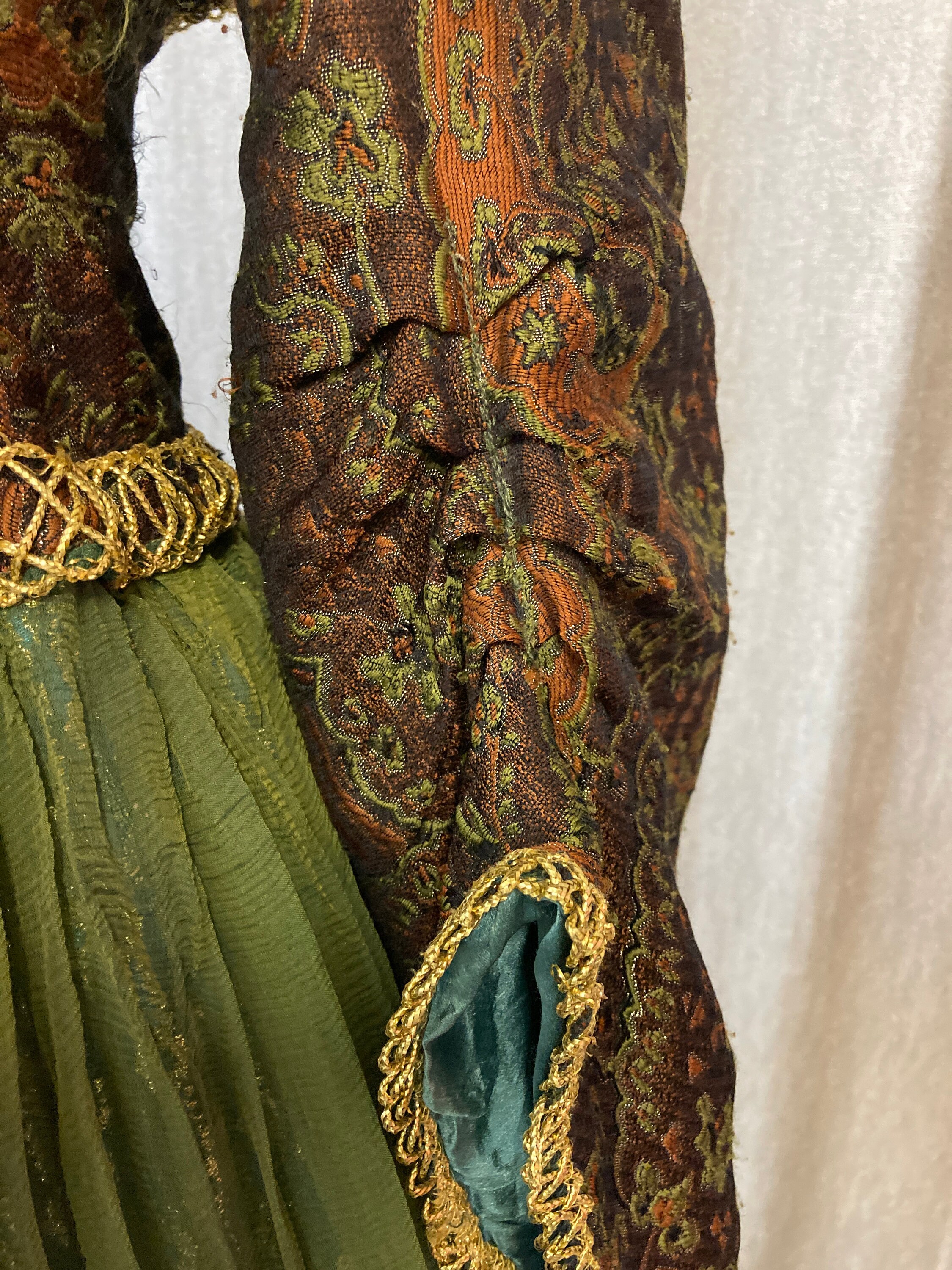 Vintage Theatrical Medieval Style dress, Lady Macbeth, silk, green, costume prop