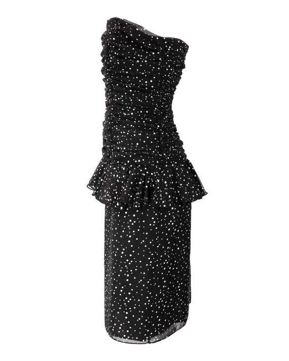 1980s Vintage Black and White Polka Dot Strapless… - image 2