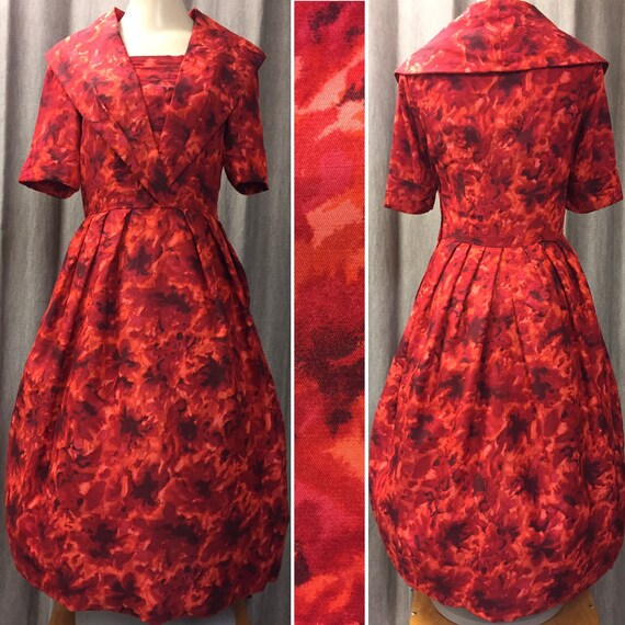Beautiful unique 1950s red and orange dress