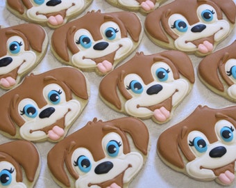 Puppy Face Decorated Sugar Cookies - Birthday Party Favors, Animal Theme, Pets, Dog, Puppies, Party for Child, Custom Cookies
