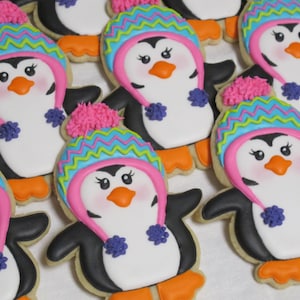 Winter Penguin Sugar Cookies: Christmas Party Favors (One Dozen)