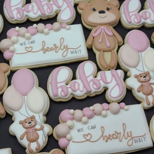 We Can Bearly Wait Teddy Bear Baby Shower Cookies (1 dozen)