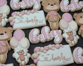 We Can Bearly Wait Teddy Bear Baby Shower Cookies (1 dozen)