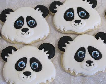 Panda Sugar Cookies Party Favors, Chinese Panda Birthday Party for Child, Forest Friends Animal Theme Zoo Endangered Animals Custom Cookies