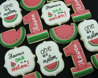 One in a Melon First Birthday Party Cookies, Fruit Watermelon Cookie Favor, Party Favors, Custom Cookies