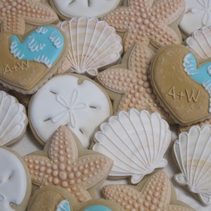 Beach Wedding Cookies, Seaside Ocean Wedding, Bridal Shower Birthday Party Starfish Cookie Favors Seashore Sand Dollars Seashell, Custom