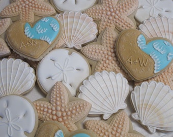 Seaside Wedding Cookies: Starfish, Seashell, Sand Dollar Favors