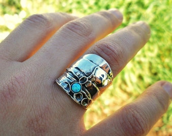 Wide statement silver gemstone ring for women  Artisan large opal ring,Art Nouveau Style