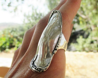Long BOHO Sterling Silver Full Finger Ring - Statement Jewelry by Porans