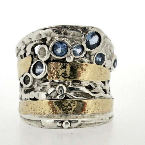 Silver & Gold Wide Ring two Tone Modern Ring for Women Multi - Etsy