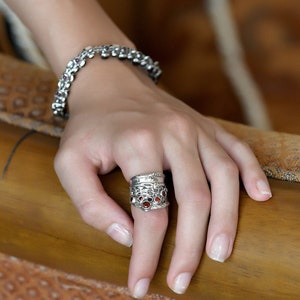 Sterling silver wide gemstone ring for women,Big statement filigree silver jewelry,Design by Amir Poran