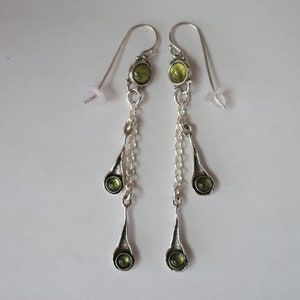 Sterling silver long chain earrings with  PERIDOT stones - unique handmade jewelry for women - perfect for special occasions