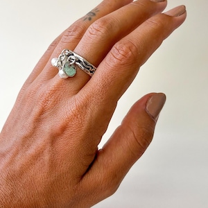 Sterling silver charms ring Dangle  pearls ring for gift
