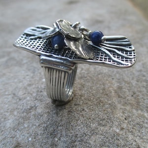 Bohemian  long silver charm ring with coins and gemstone beads