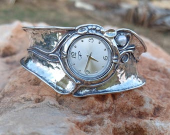 Pärlinläggning Silverarmbandsklocka: Boho brett armband