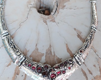 Sterling silver multi-stone bib necklace, Garnet women's necklace