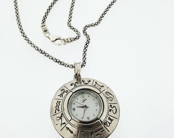 Sterling Silver Zodiac Watch Pendant Necklace: Engraved Statement Jewelry