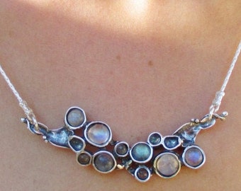 Stylish Silver Choker Necklace For Women , Multi Stone Silver bib Necklace, Birthstone necklace