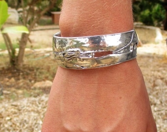 Engraved Sterling Silver Cuff Bracelet: Wide Flexible Design