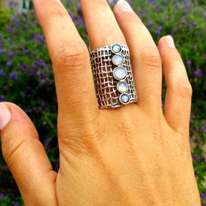 925 Sterling Silver Lång Fingerring med Galler: Peridot Citrin Ädelsten