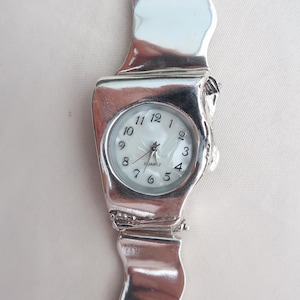 Sterling silver wrist watch for woman, Unique silver wide links watch, Porans jewelry