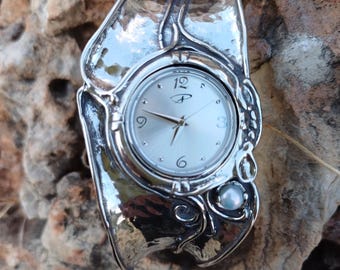 Edelstein Silber Manschette Uhr Armband: Handgemachtes flexibles Design