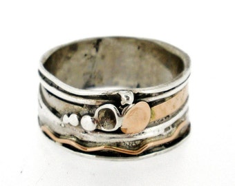 Silver band statement ring, Silver & Gold delicate engagement ring , Design by Amir Poran