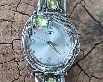 Armband i sterlingsilver med citrin och peridot - Handgjort damarmbandsur