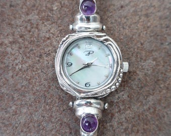 Gemstone silver modern dainty watch bracelet for her,  Unique watch gift