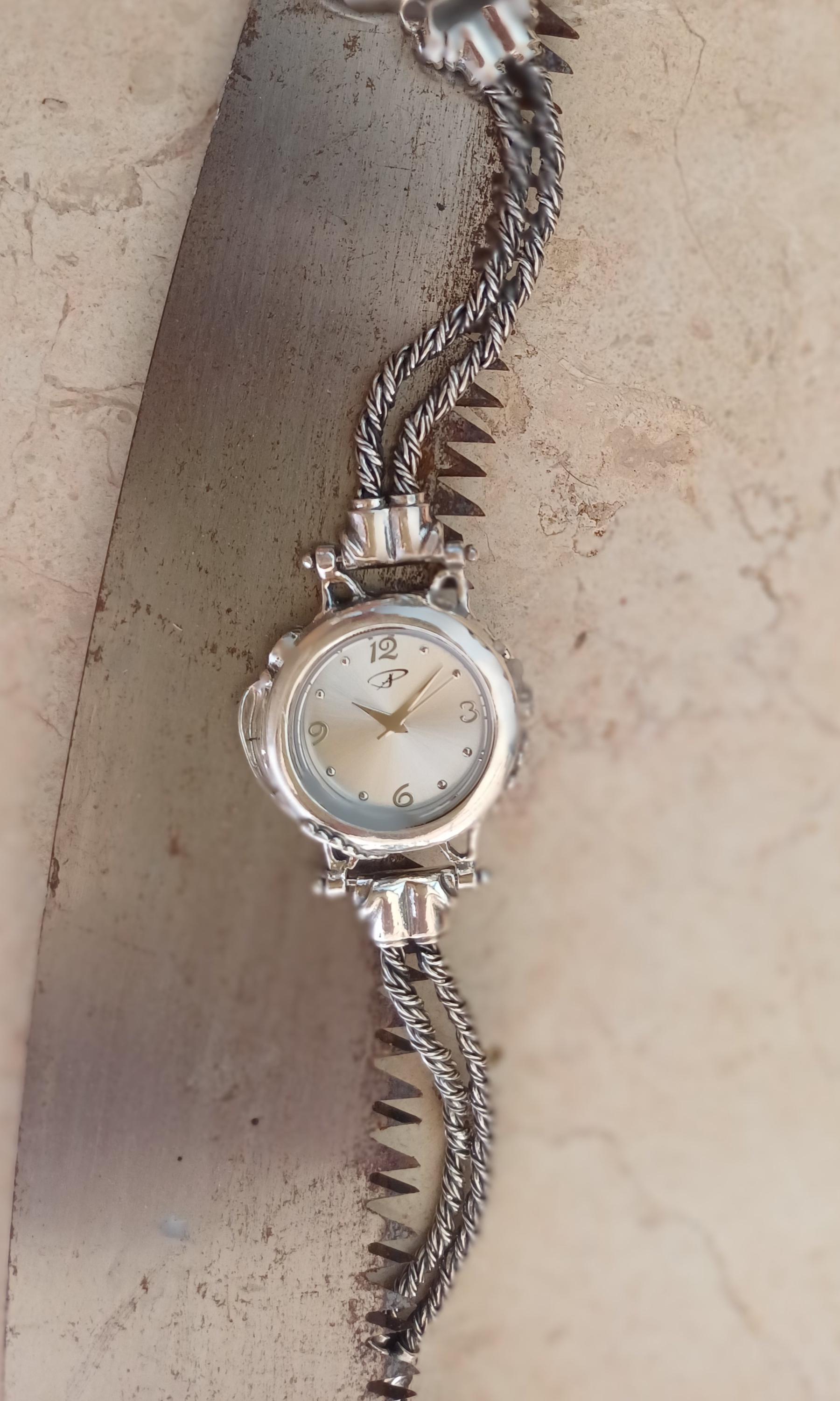 Sterling Silver Foxtail Chain Watch: Engraved Ethnic Jewelry 