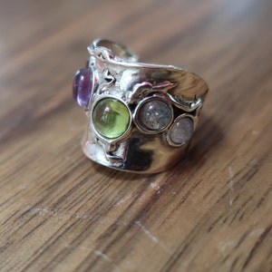 Sterlingzilveren veelkleurige bandring voor dames - unieke brede ring
