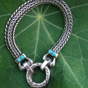 Sterling Silver Chain Bracelet with Toggle Clasp and Turquoise – Handmade, Matching Necklace Bracelet