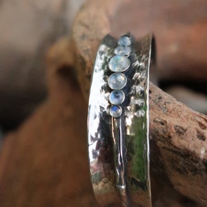 Silver moonstone cuff bracelet Hammered silver adjustable cuff for gift