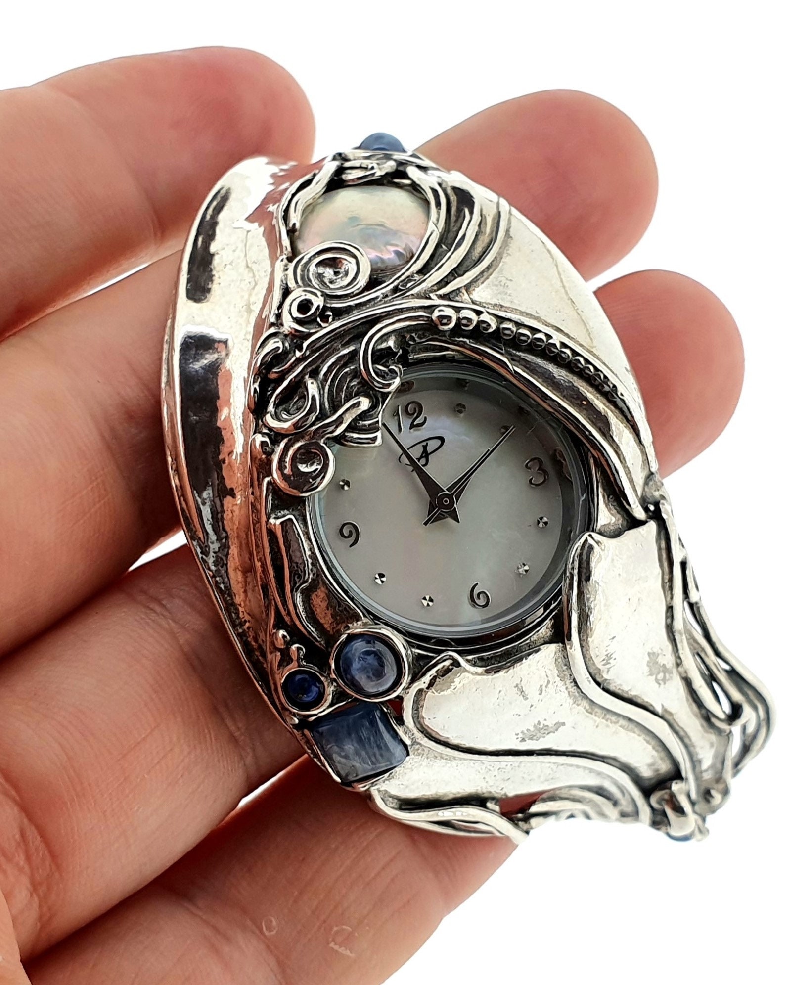 Silver Cuff Bracelet Watch for Women Unique Wide Carved Etsy