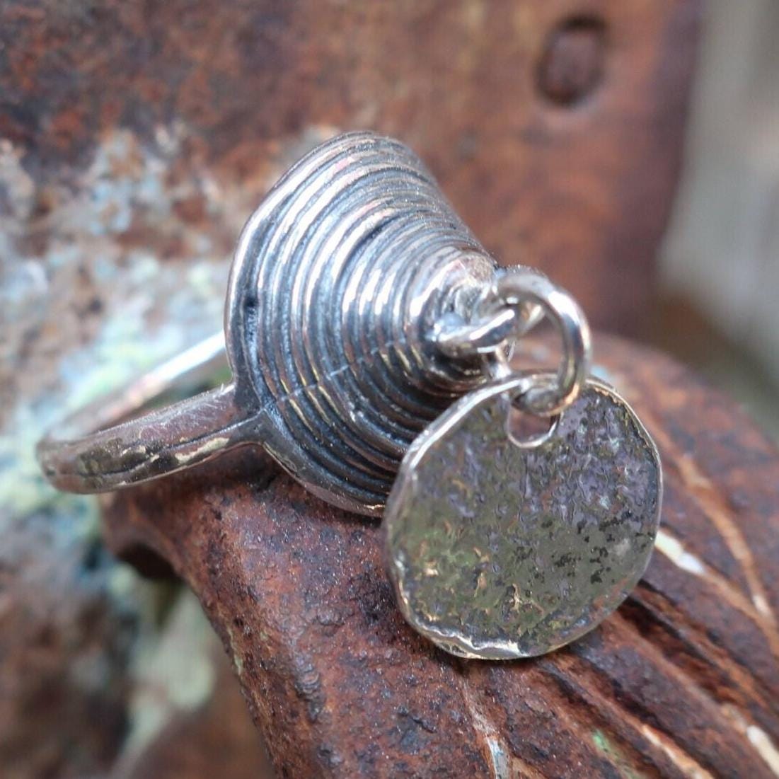 Sterling Silver Dangle Charm Coin Ring, Bohemian Women's Gift Jewelry