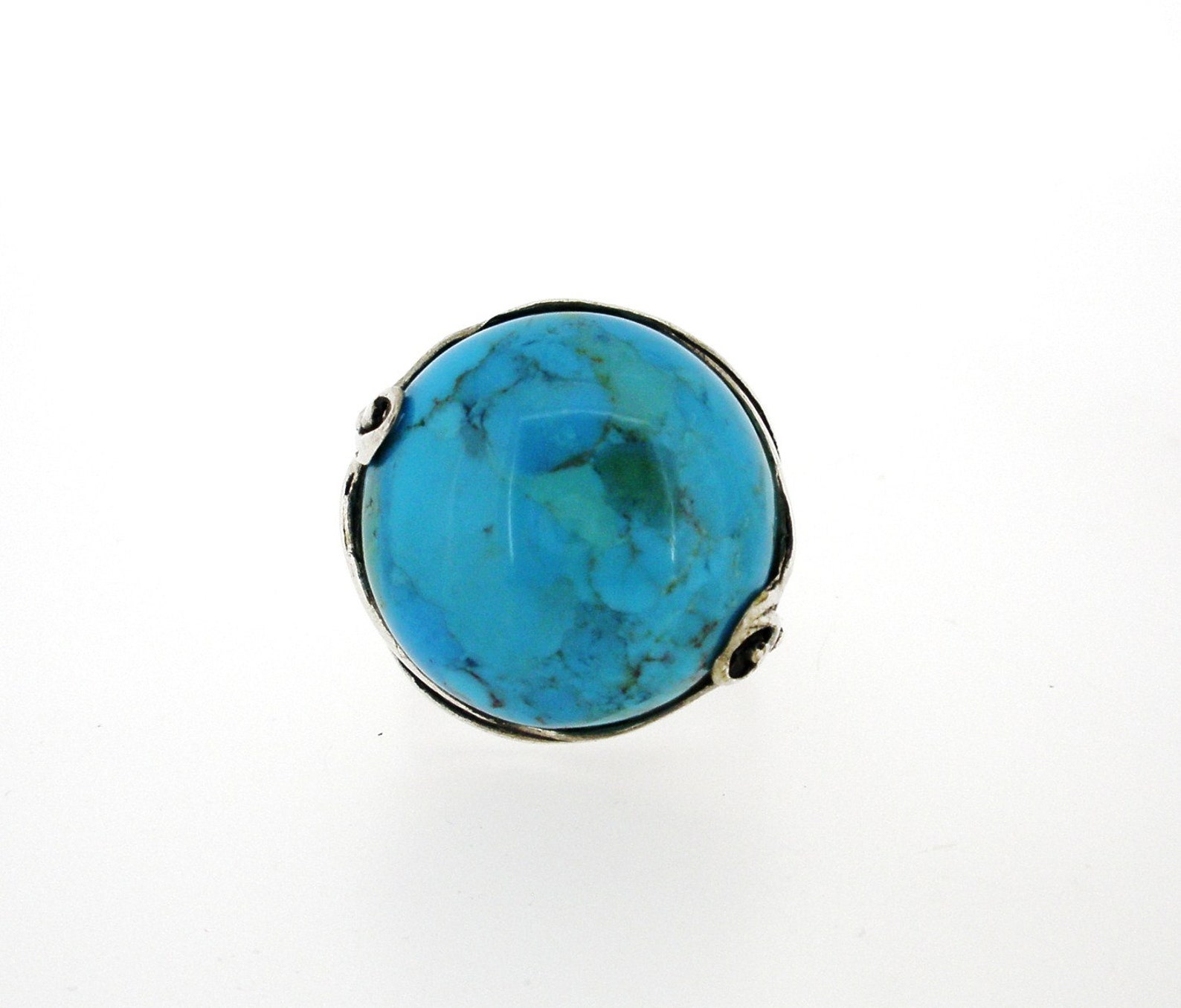 Sterling Silver Big Round Turquoise Ring Modern Wide Ring for Etsy