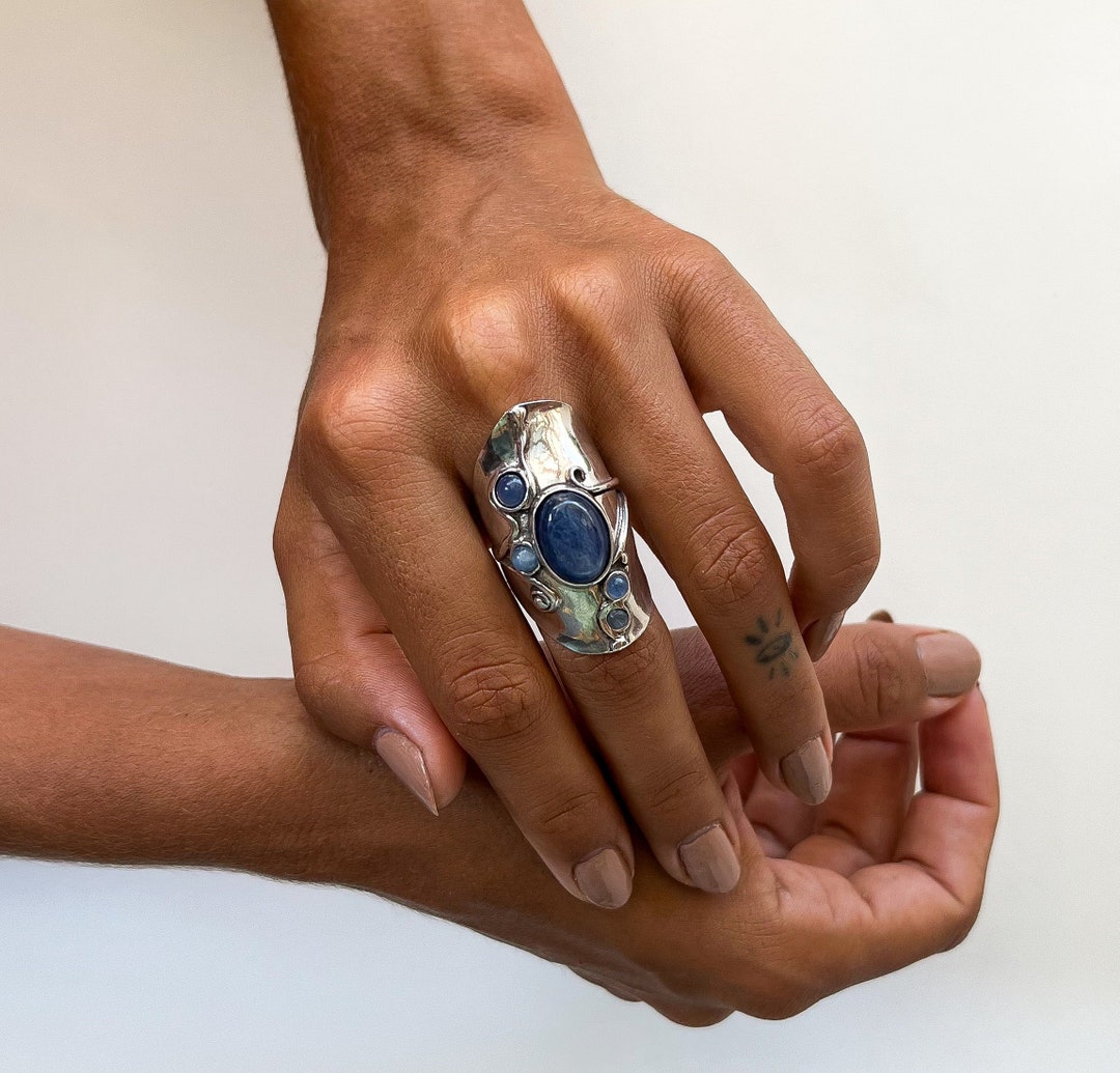 Silver Long Finger Ring Large Gemstone Ring For Women Bohemian Silver Long Finger Ring Large Gemstone Ring For Women Bohemian