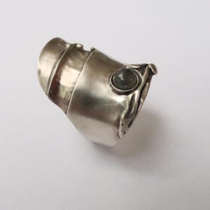 Unique long silver ring for women, Statement  Moonstone ring, Wide birthstone ring