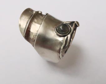 Unique long silver ring for women, Statement  Moonstone ring, Wide birthstone ring