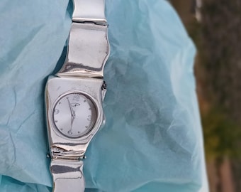 Sterling Silver Wide Link Watch: Art Deco Style Wristwatch