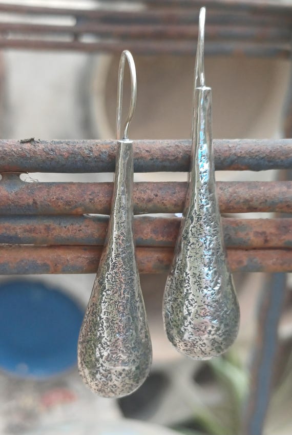 Orecchini A Goccia Martellati In Argento Per Donna - Pendenti Lunghi 3,2 Cm - Chiusura Francese - Gioielli Regalo Per Mamma