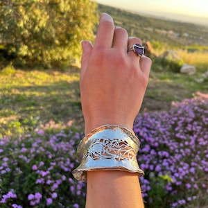 Wide Sterling Silver Cuff Bracelet: Carved Bohemian Jewelry