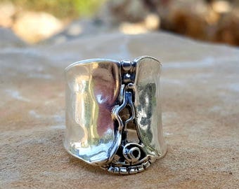 Sterling Statement silver ring, Stunning wide band ring, Gift for Her, Gothic style ring, Design By Amir poran