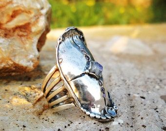 Large silver ring ,Long gemstone ring for women ,Sterling silver Moonstone bohemian ring