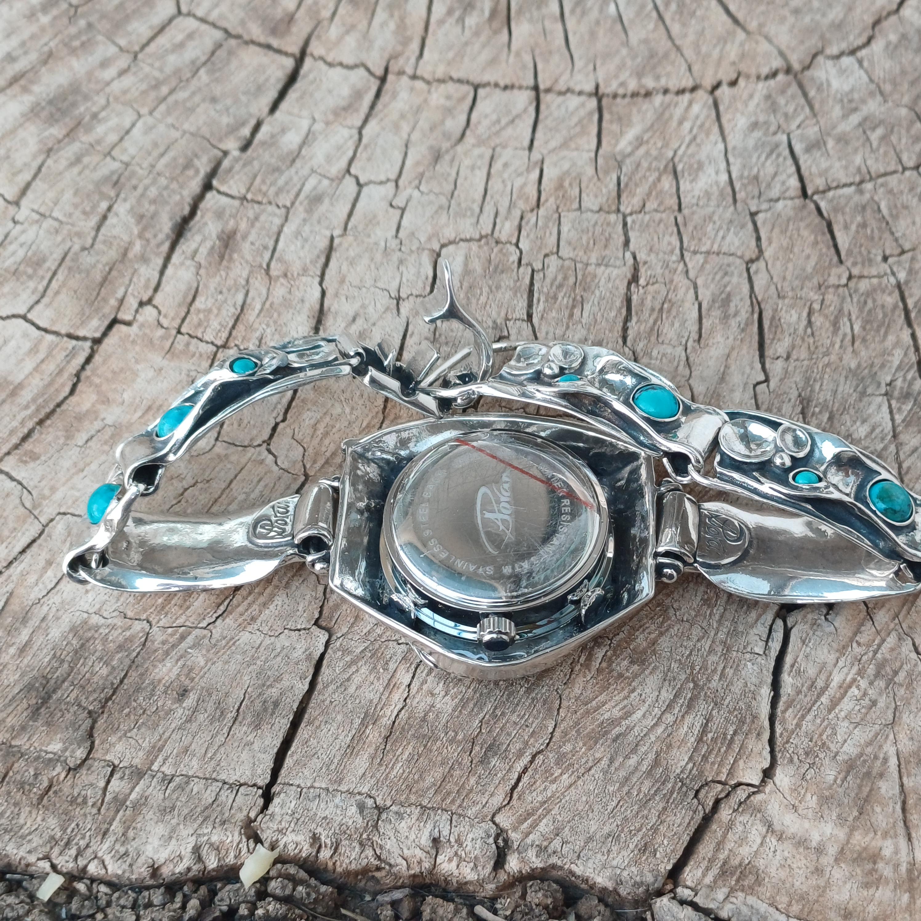 ヴィンテージスタイルのシルバーウォッチ • ターコイズジェムストーン
