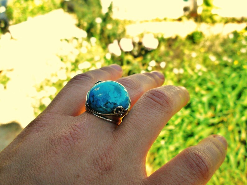 Sterling Silver Big Round Turquoise Ring Modern Wide Ring for Etsy